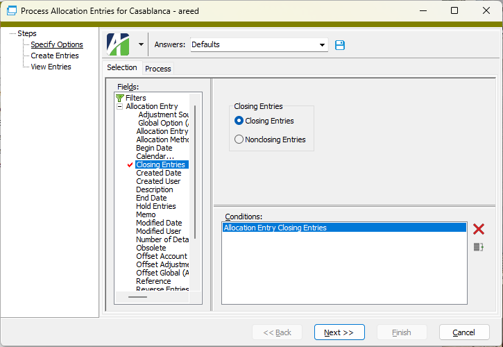 Allocation journal entries